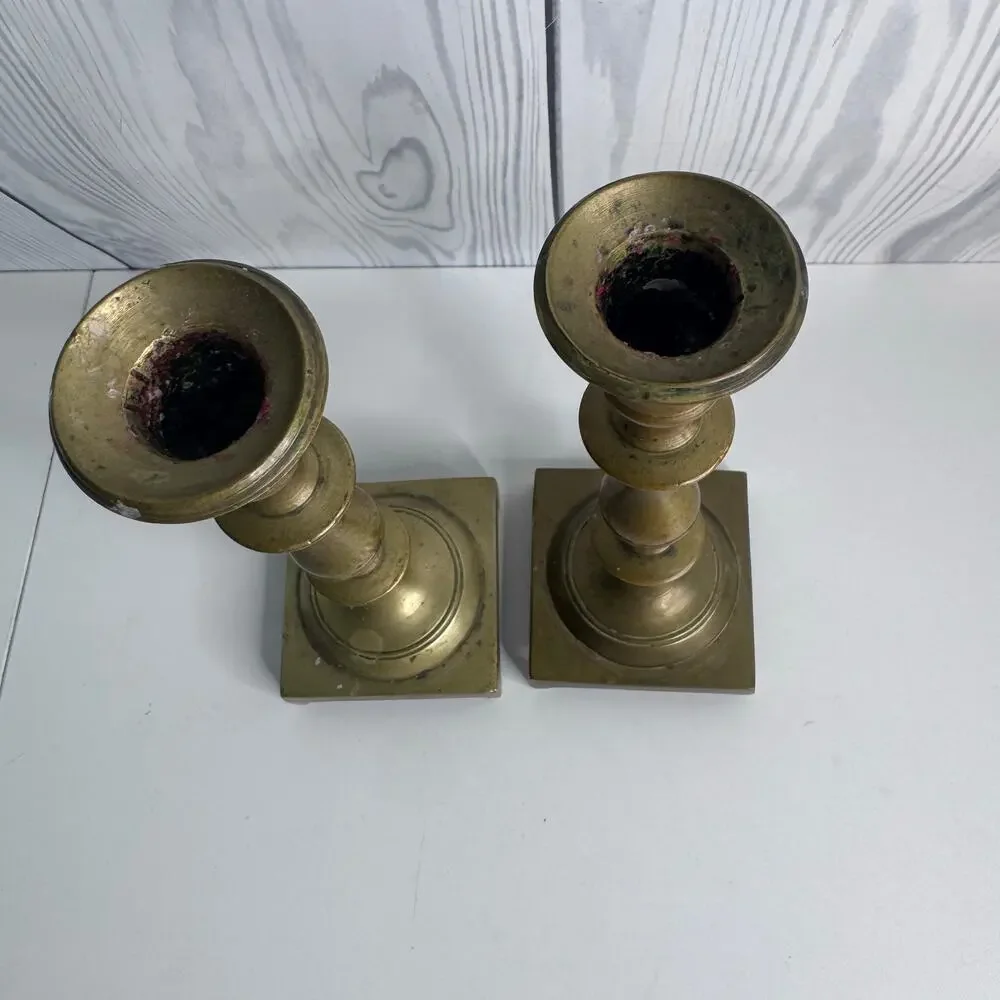 Vintage Pair Brass Candlesticks Holders Home Decor House Office MCM Mid Century